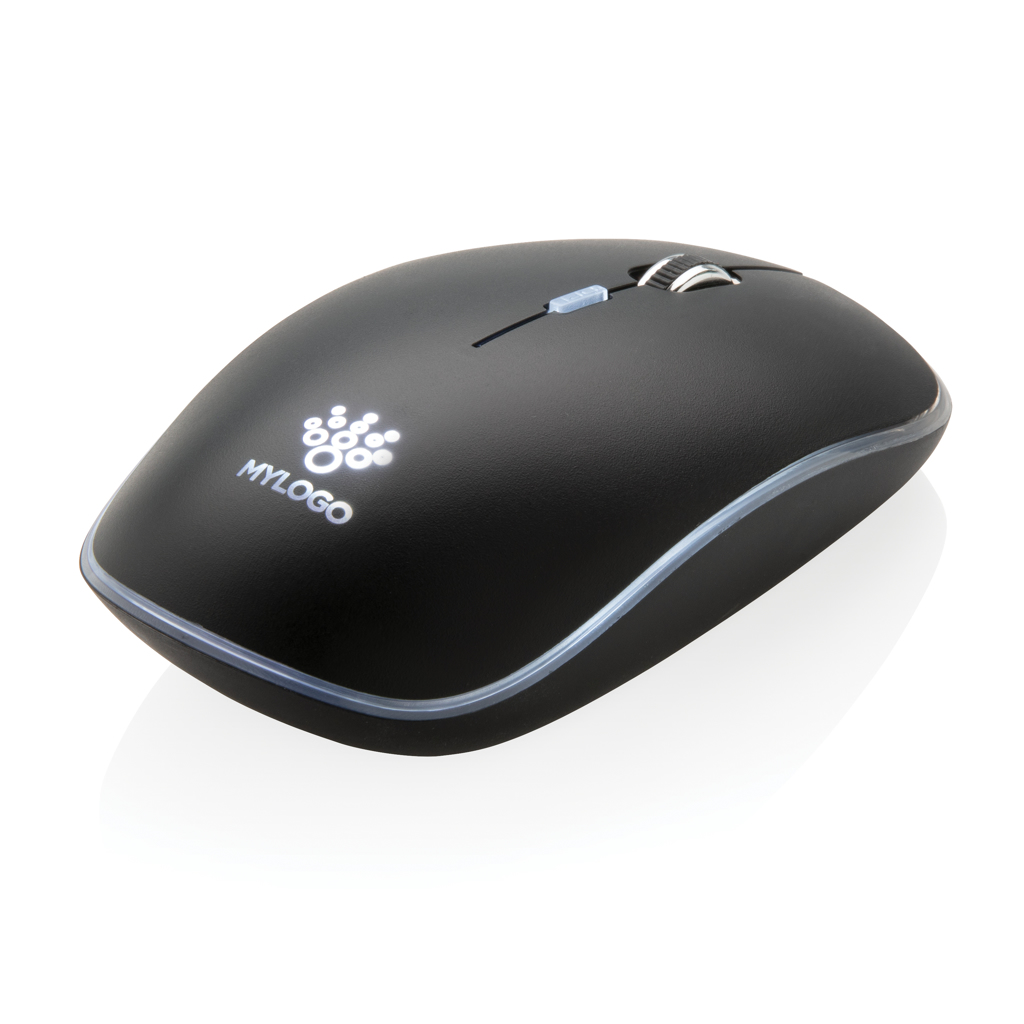 Kabellose Logo-LED Business-Maus, wiederaufladbar – schwarz