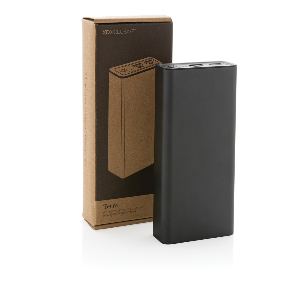 Terra 20.000 mAh 20 W Powerbank aus RCS-recyceltem Aluminium – mit Logo veredelbar Terra 20.000 mAh 20 W Powerbank aus RCS-recyceltem Aluminium – mit Logo veredelbar