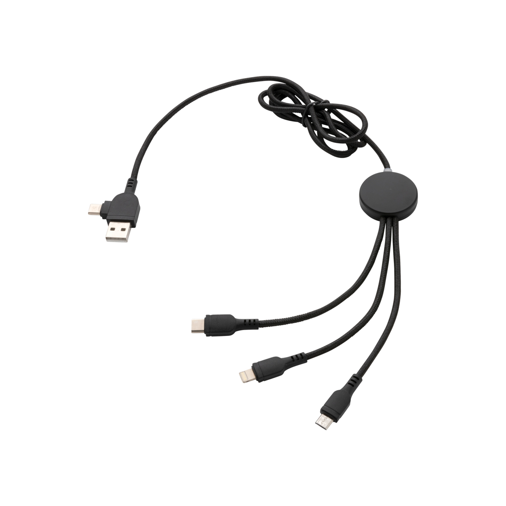PVC-frei 6‑in‑1 Multiladekabel Type‑C/USB, Logo‑LED schwarz