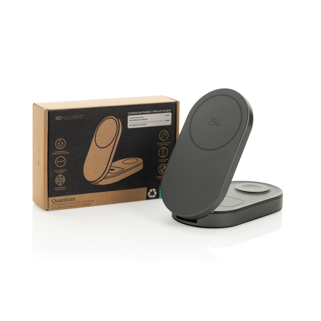 XD Xclusive Quantum Ultra-Fast 3-in-1 25W faltbarer Wireless Charger – bedruckbar XD Xclusive Quantum Ultra-Fast 3-in-1 25W faltbarer Wireless Charger – bedruckbar