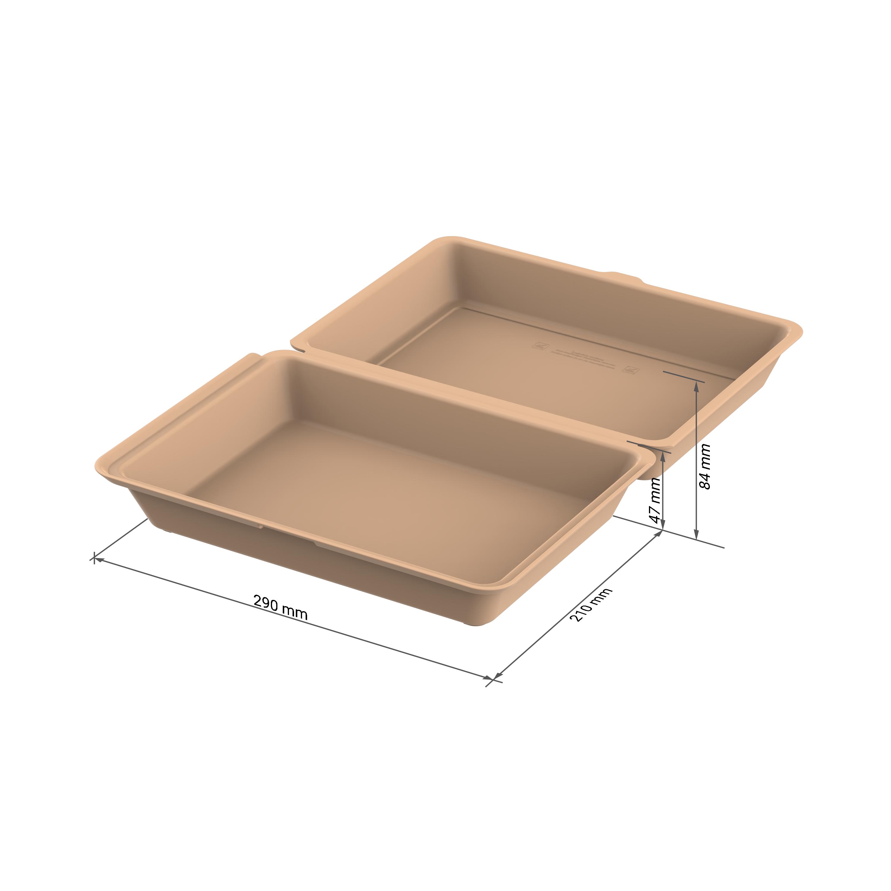 Menübox "ToGo" XL, ohne Trennstege – Bemassung_Braun Menübox "ToGo" XL, ohne Trennstege