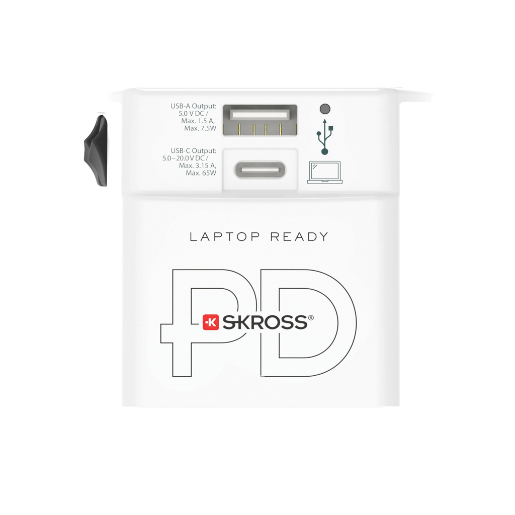 SKROSS 65W Reiseadapter USB‑C PD + USB, Kabel, weiß