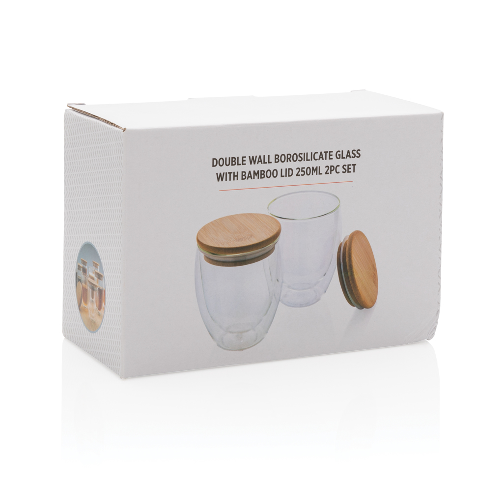 XD Collection 2-tlg. Borosilikatglas-Set 250 ml mit Bambusdeckel — bedruckbar XD Collection 2-tlg. Borosilikatglas-Set 250 ml mit Bambusdeckel — bedruckbar