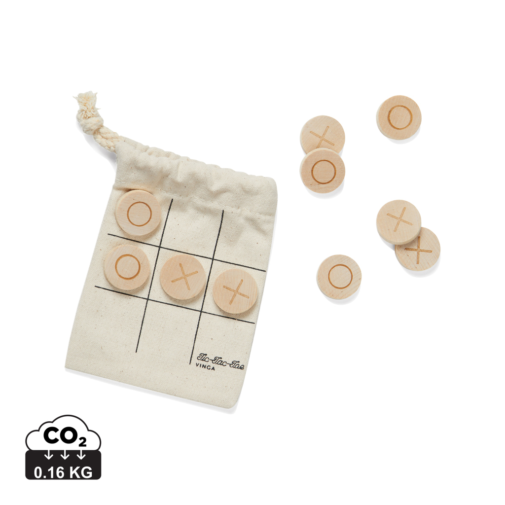 VINGA Tic-Tac-Toe Mini-Reisespiel aus FSC-Holz mit Canvas-Beutel