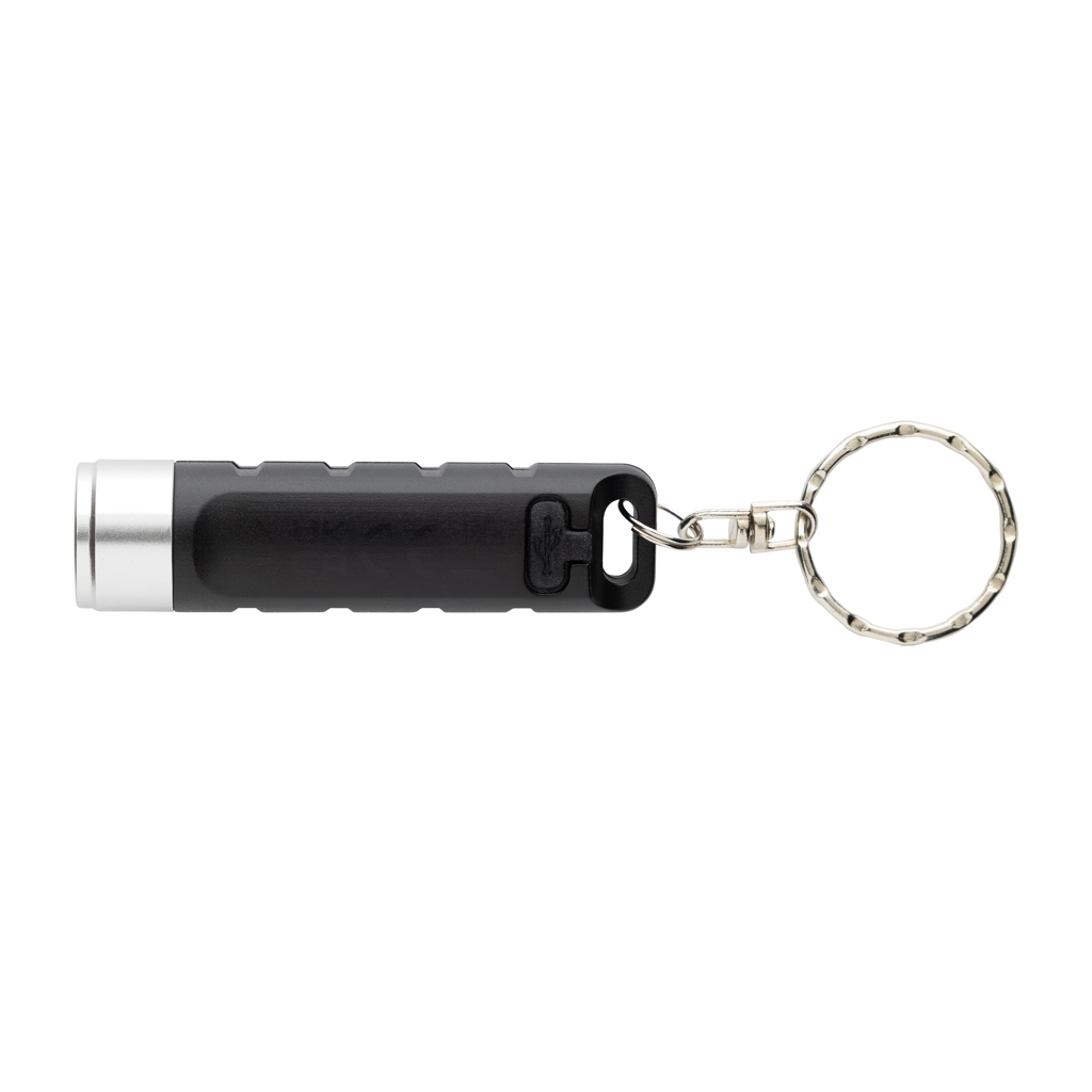 Globix USB Schlüsselanhänger-Taschenlampe aus recyceltem ABS – mit Tampondruck
