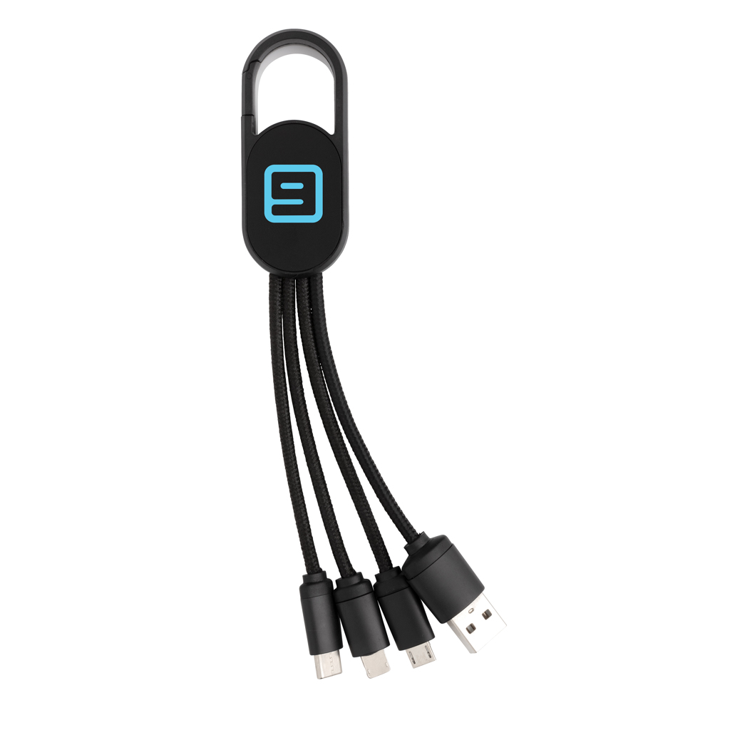 4-in-1 Ladekabel mit Karabiner-Clip — XD Collection (Werbeartikel mit Logo)
