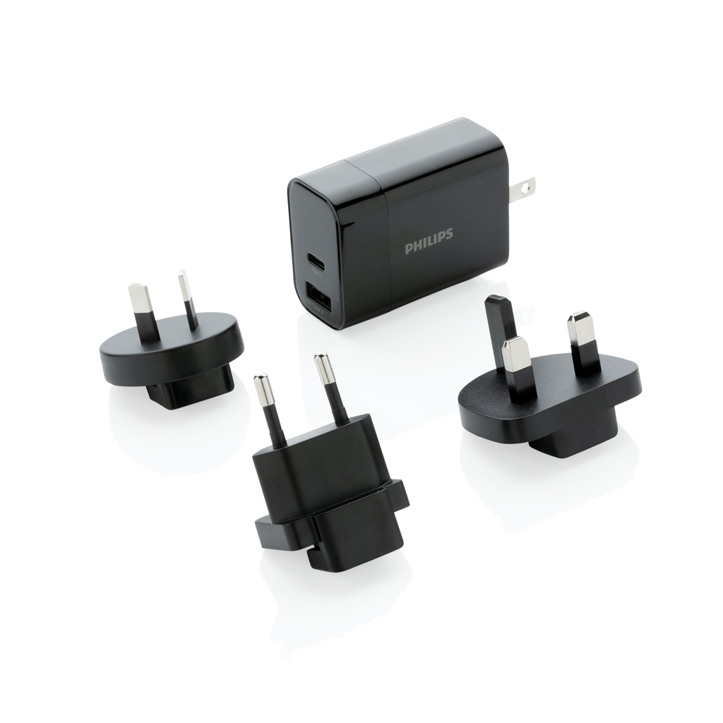 Philips USB-C PD 30W Reiseladegerät, 4 Stecker – schwarz