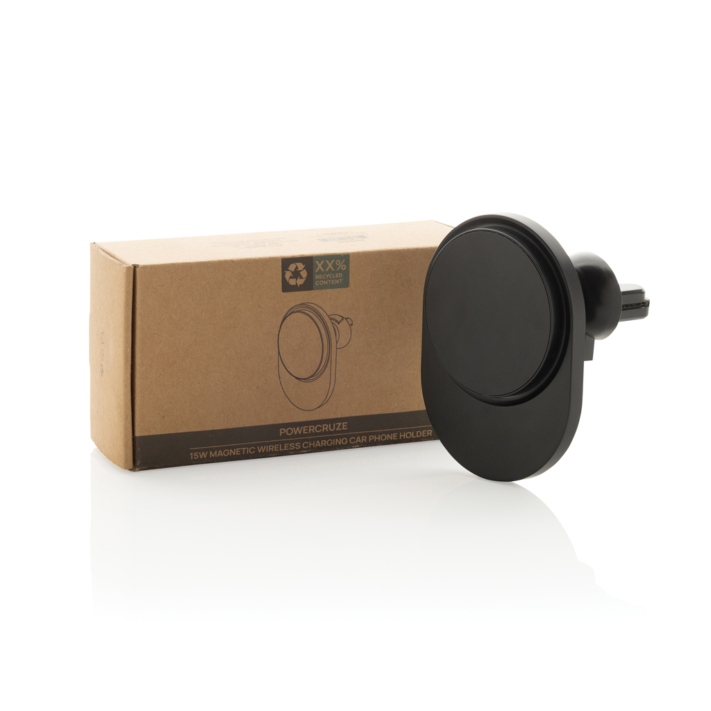PowerCruze magnetischer 15W Wireless-Autohalter aus recyceltem ABS