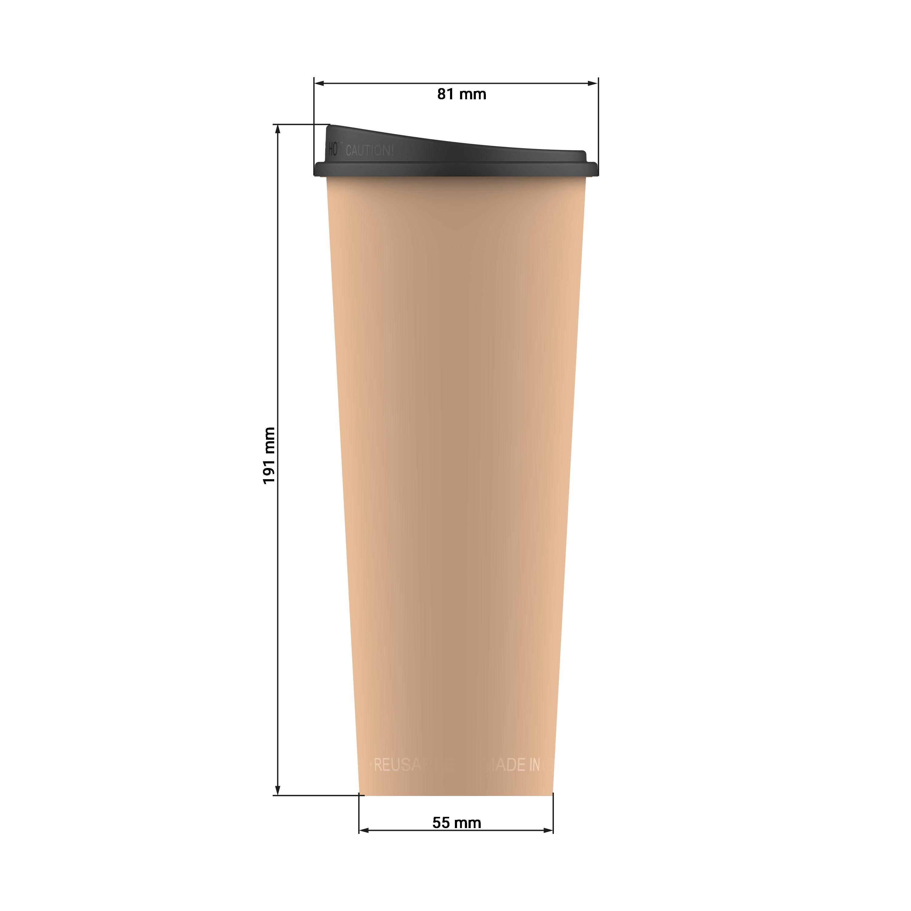 Kaffeebecher "ToGo", 0,5 l – Bemassung_Braun Kaffeebecher "ToGo", 0,5 l