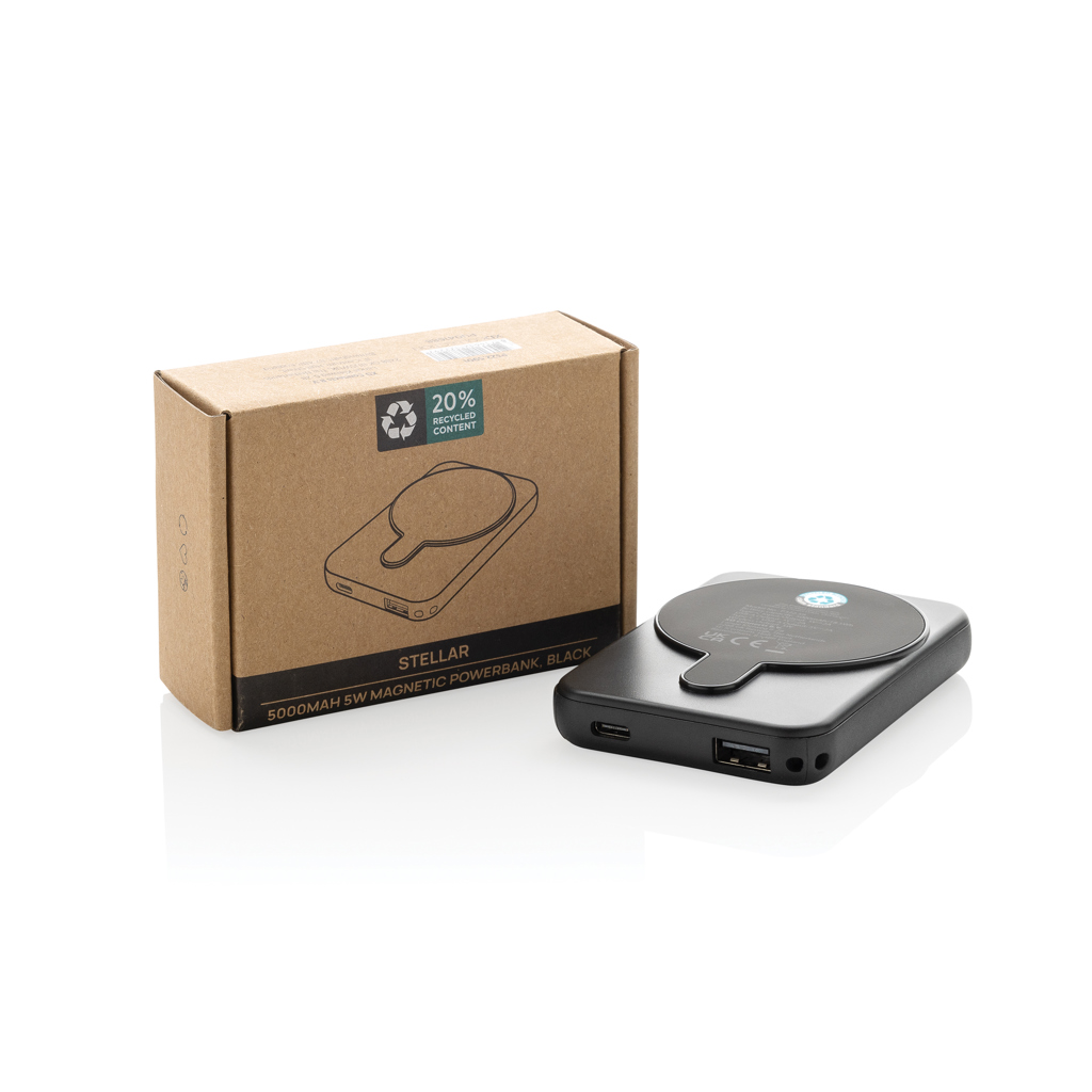 XD Collection Stellar 5.000 mAh Magnet-Powerbank mit kabellosem 5W-Laden, RCS-recyceltes ABS XD Collection Stellar 5.000 mAh Magnet-Powerbank mit kabellosem 5W-Laden, RCS-recyceltes ABS