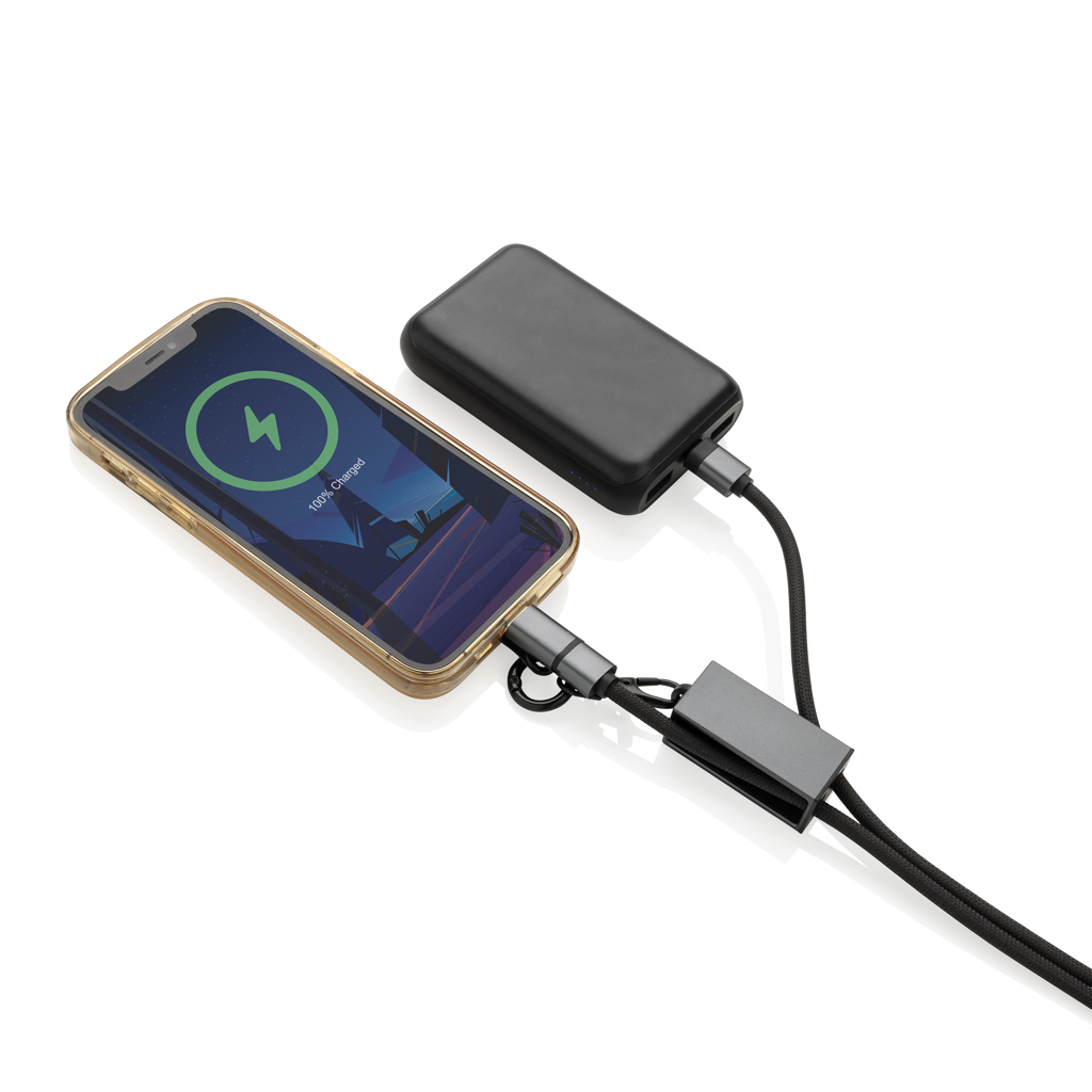 RCS-zertifiziertes RPET 60W Dual-Ladekabel USB-C/iOS – grau RCS-zertifiziertes RPET 60W Dual-Ladekabel USB-C/iOS – grau