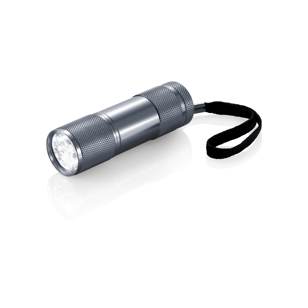 XD Collection Quattro Aluminiumtaschenlampe mit 9 LEDs – Lasergravur & Tampondruck