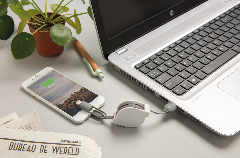 XD Collection 3-in-1 Ladekabel ausziehbar (USB-C, Lightning, Micro-USB) bedruckbar