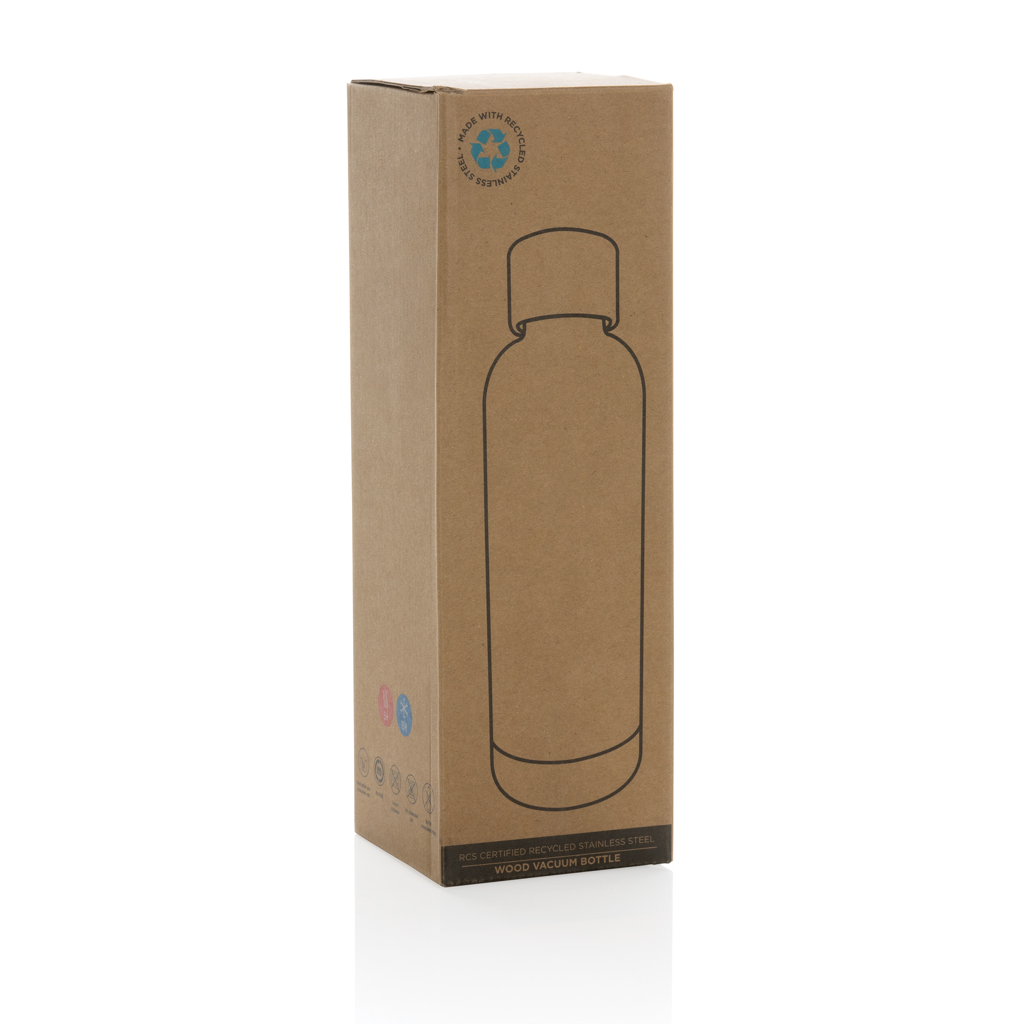 XD Collection Wood Vakuumflasche 500 ml aus RCS-recyceltem Edelstahl mit Akazienholzdeckel
