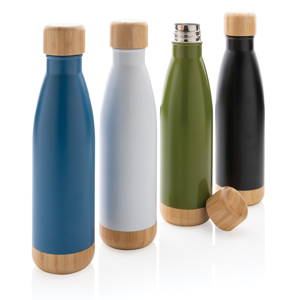 XD Collection Vakuum-Edelstahlflasche 520 ml mit Bambus-Deckel und -Boden