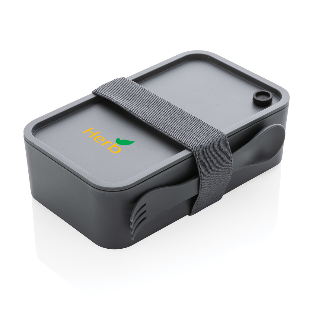 Lunchbox mit Göffel aus PP, 0,8 Liter, BPA-frei, mit Tampondruck