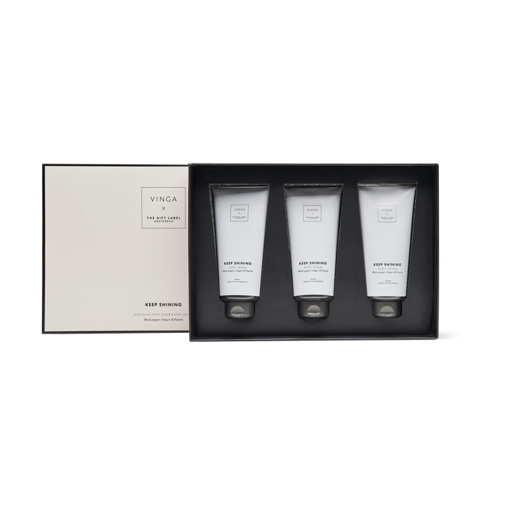 VINGA x TGL Körperpflege-Geschenkset 3-teilig mit Duschgel, Peeling und Lotion