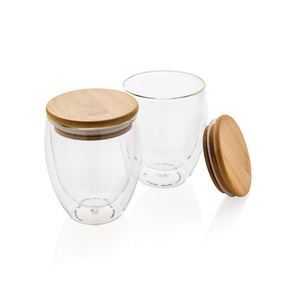 XD Collection 2-tlg. Borosilikatglas-Set 250 ml mit Bambusdeckel — bedruckbar XD Collection 2-tlg. Borosilikatglas-Set 250 ml mit Bambusdeckel — bedruckbar