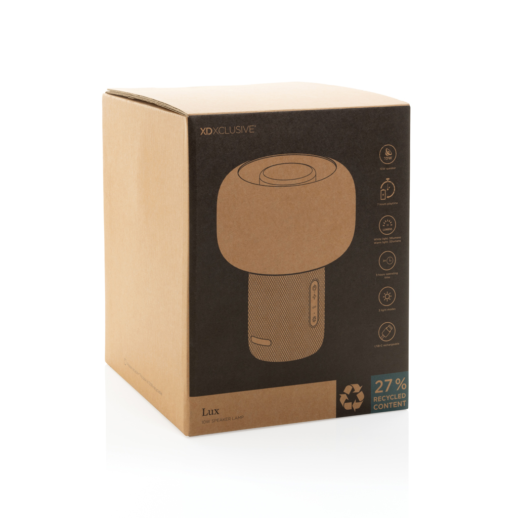 XD Xclusive Lux 10W Lautsprecherlampe aus RCS-recyceltem Kunststoff mit Logo-Werbeanbringung