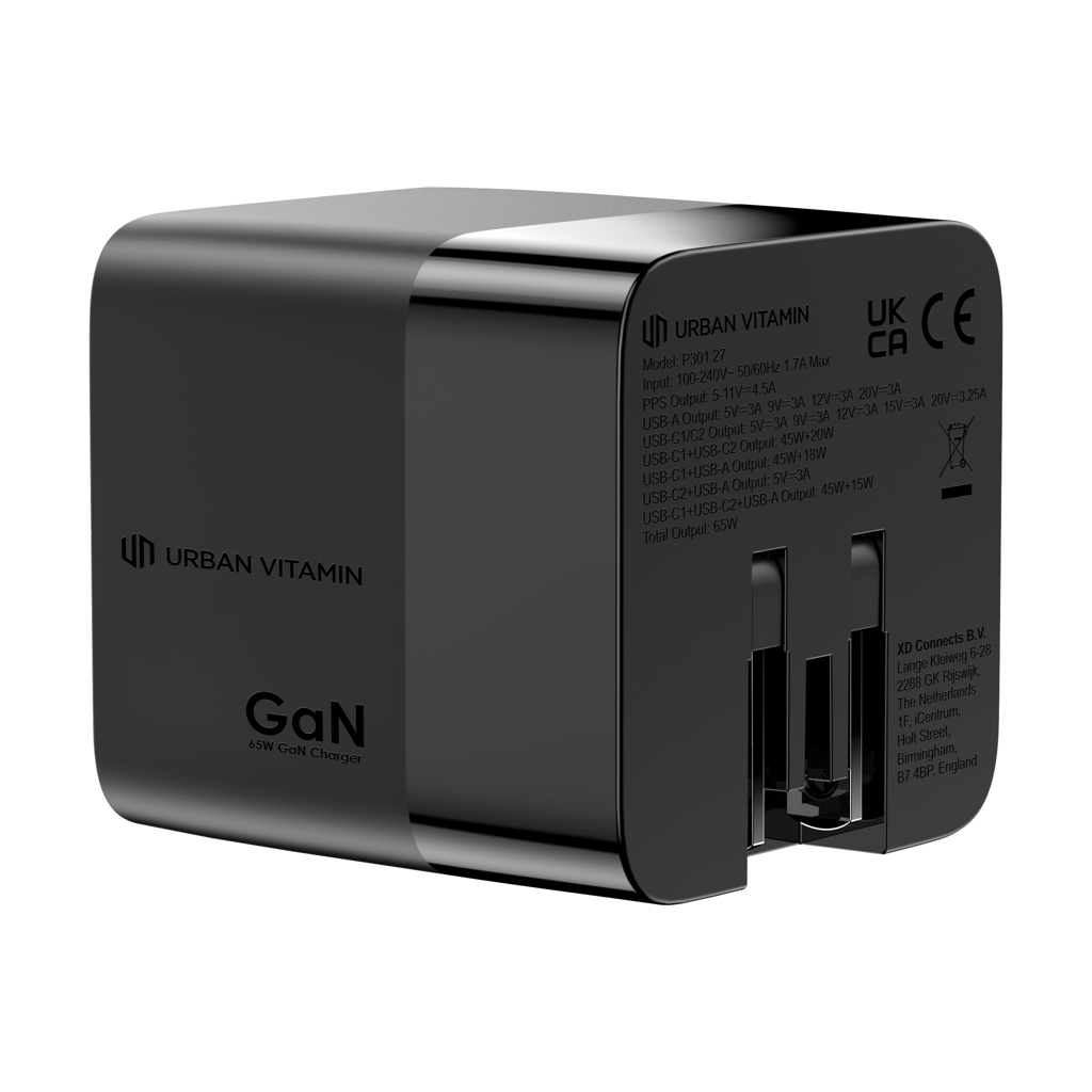 RCS‑zert. recyceltes 65W GaN USB‑C Ladegerät – schwarz