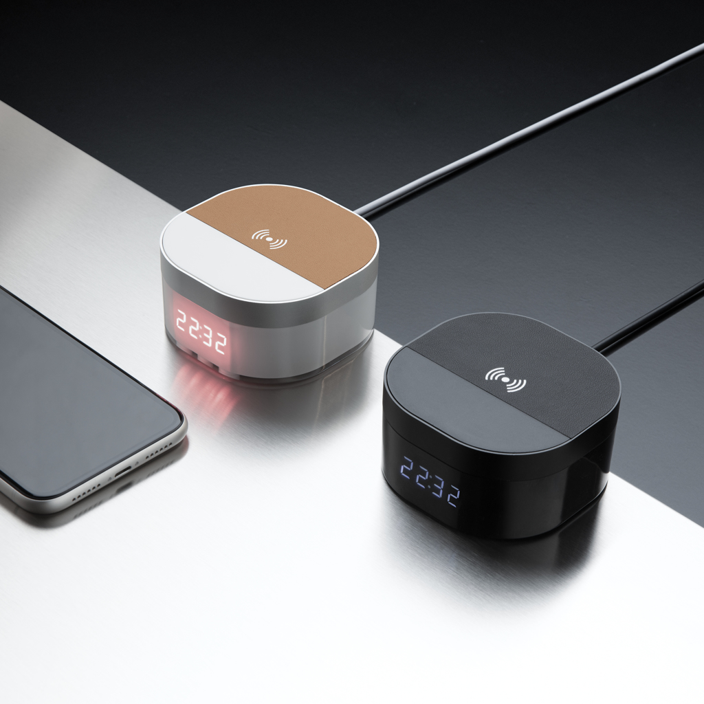Qi 5W Wireless Ladeuhr mit Aluminium – weiß