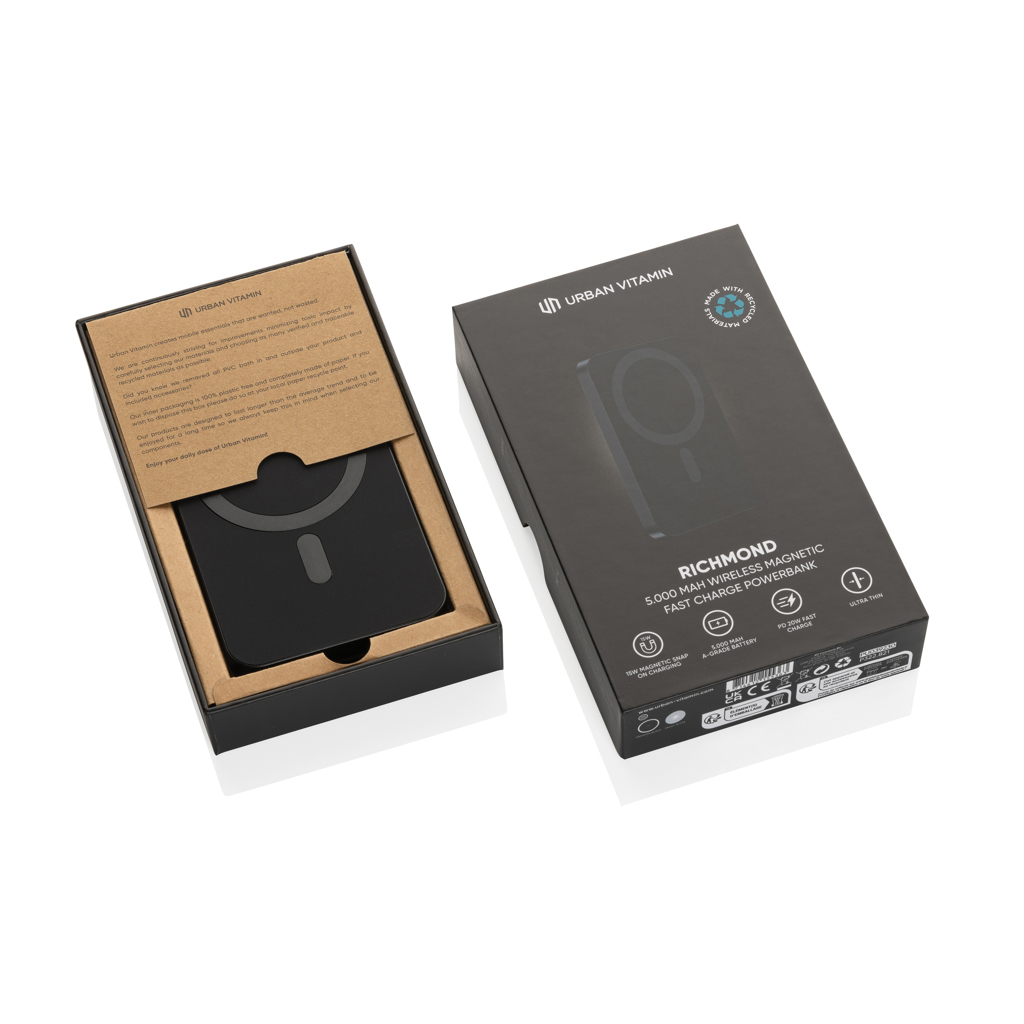 Urban Vitamin Richmond 5000mAh Magnetische Wireless-Powerbank aus RCS-Recyclingmaterial Urban Vitamin Richmond 5000mAh Magnetische Wireless-Powerbank aus RCS-Recyclingmaterial