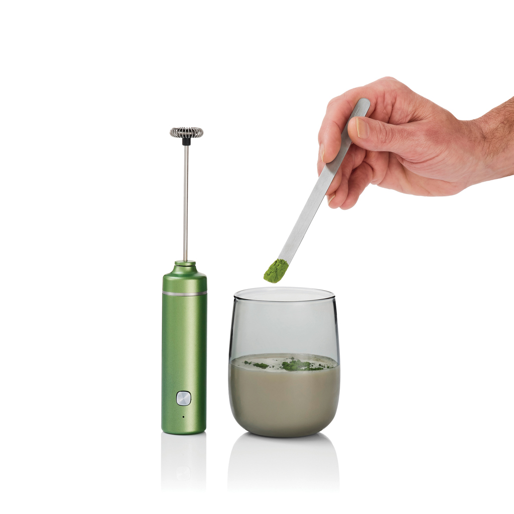 AdHoc Matcha-Genießerset Chado mit Aufschäumer, Glas und Löffel – mit Logo bedruckbar