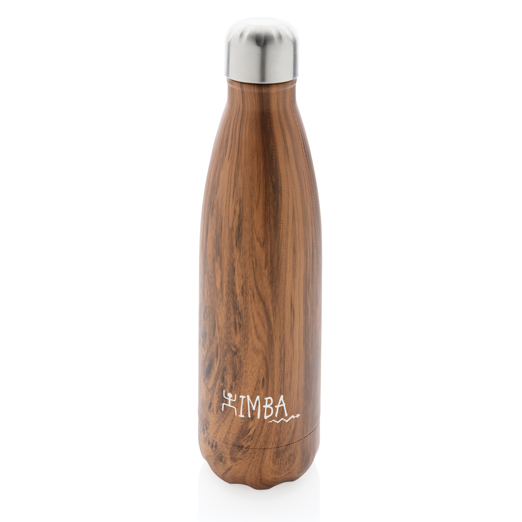 XD Collection Edelstahl-Trinkflasche 500ml mit Holzoptik, vakuumisoliert