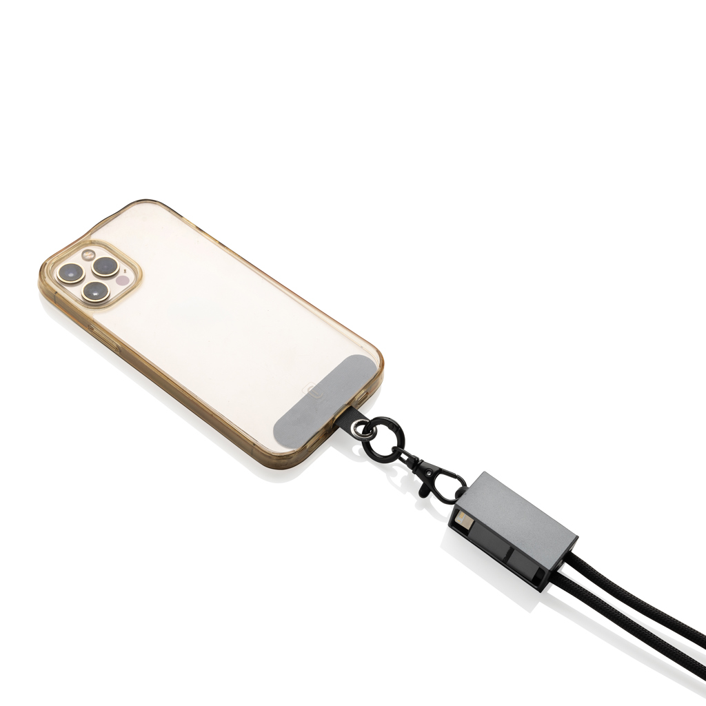 RCS-zertifiziertes RPET 60W Dual-Ladekabel USB-C/iOS – grau