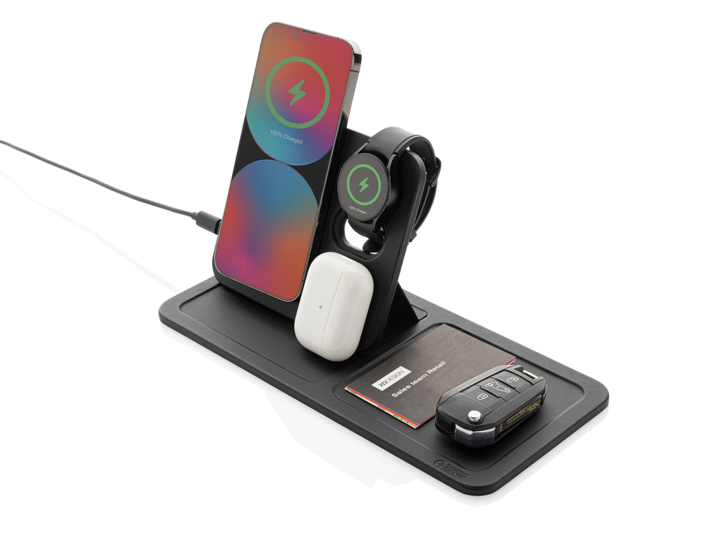 Swiss Peak 3-in-1 Wireless-Charging Desk-Tray aus RCS-recyceltem PU
