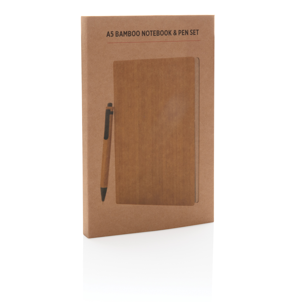 A5 Bambus Notizbuch mit Bambusstift, FSC-Mix, bedruckbar