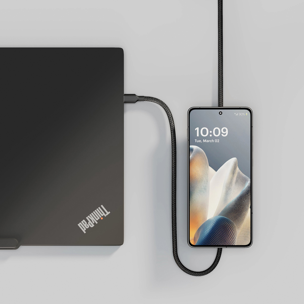 Zens Ladekabel USB C-C Pro 2 – 2-in-1 mit Qi2 15 W kabellos, Aluminium, mit Logo