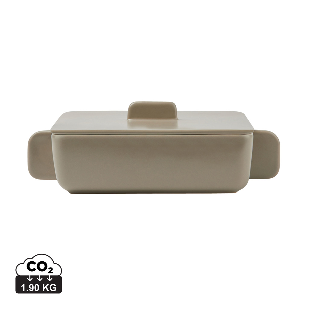 VINGA Monte Auflaufform aus Steingut mit Deckel, 20 × 15 × 6 cm – mit Logo veredelbar