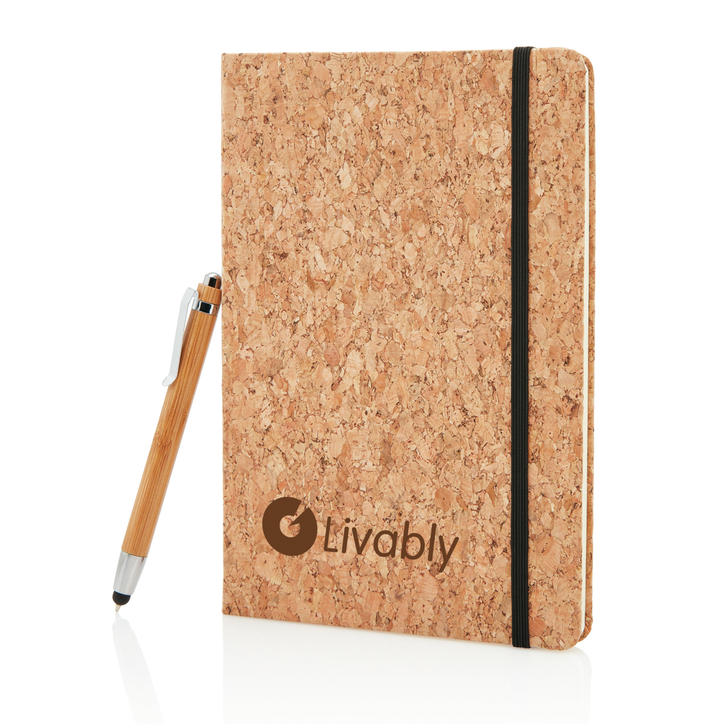 XD Collection Kork-Notizbuch A5 mit Bambus-Stift und Stylus, FSC-Mix
