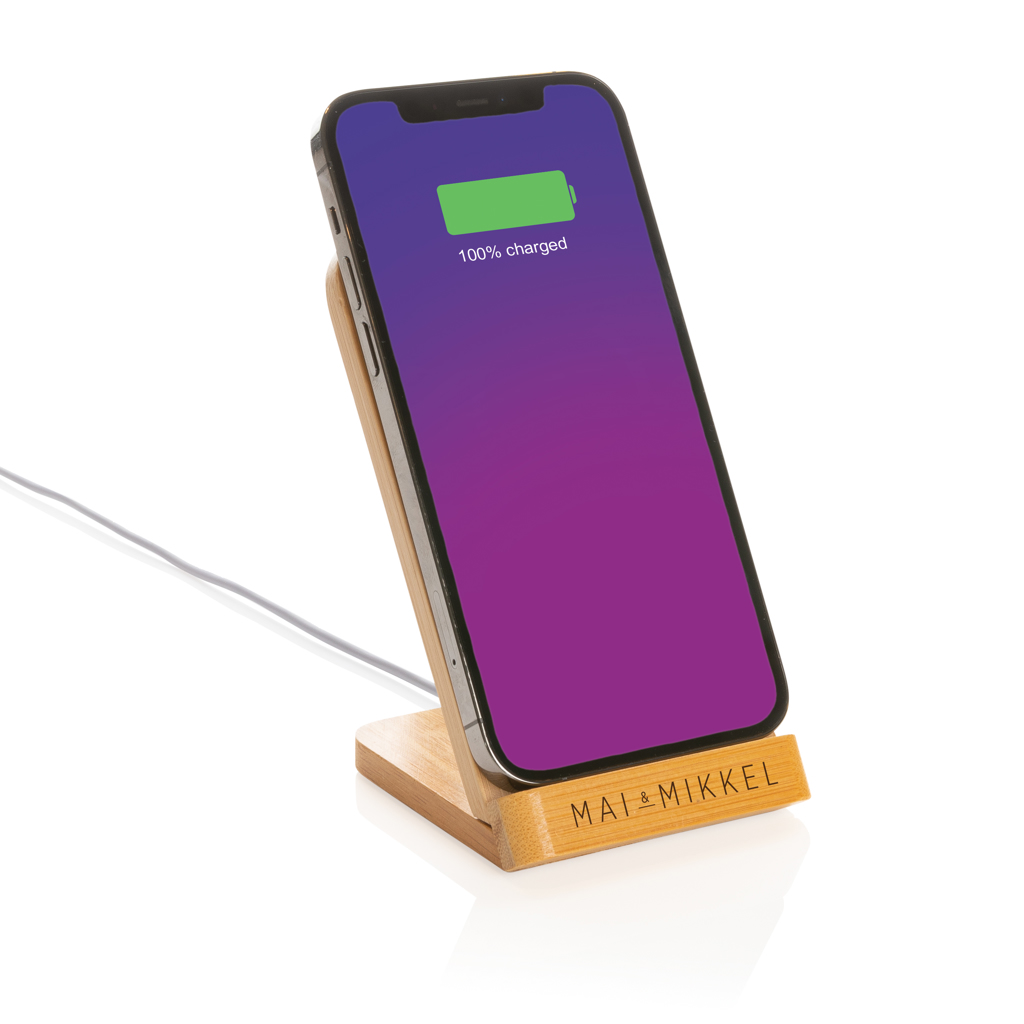 Bambus-Ladeständer 5W mit recyceltem Kabel - Ideales Werbegeschenk für Events Bambus-Ladeständer 5W mit recyceltem Kabel - Ideales Werbegeschenk für Events