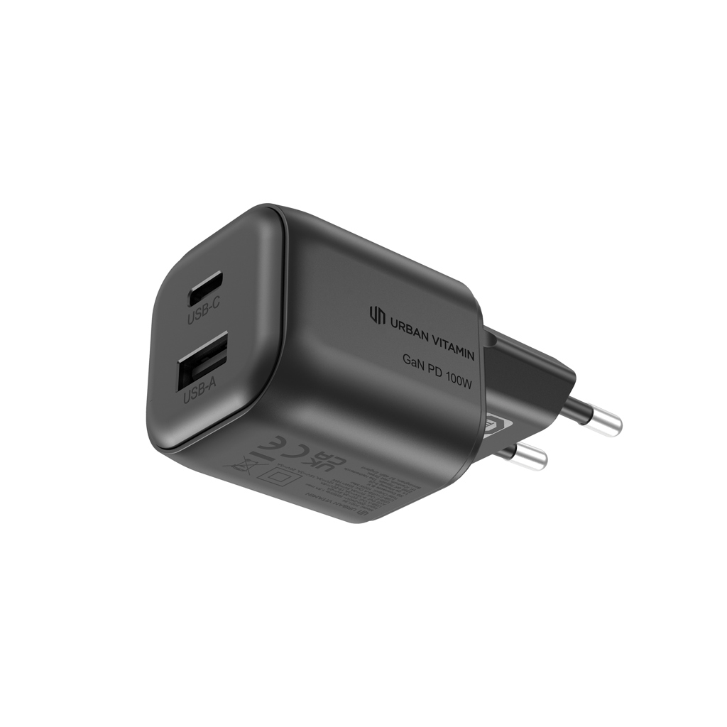 Urban Vitamin Livermore 100W GaN-Ladegerät mit USB-C und USB-A – mit Logo bedruckbar Urban Vitamin Livermore 100W GaN-Ladegerät mit USB-C und USB-A – mit Logo bedruckbar