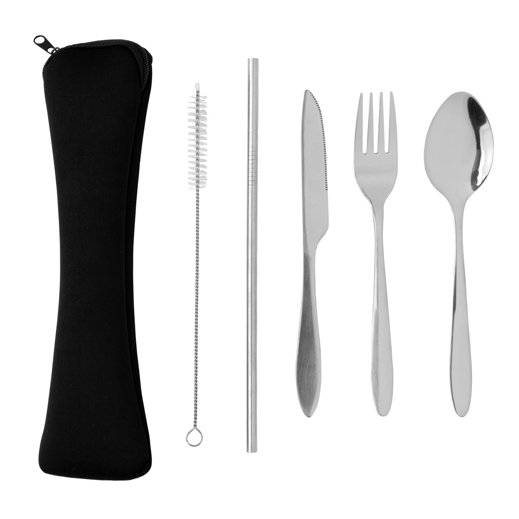 XD Collection 4-tlg. Besteckset aus Edelstahl mit Neoprentasche – bedruckbar