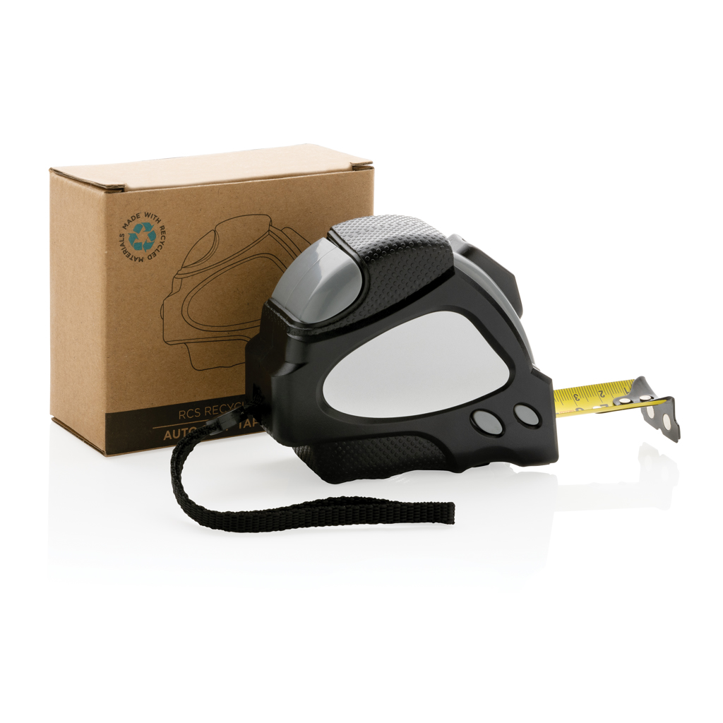 XD Collection Auto-Stop-Maßband 8m aus recyceltem ABS mit Logo bedrucken