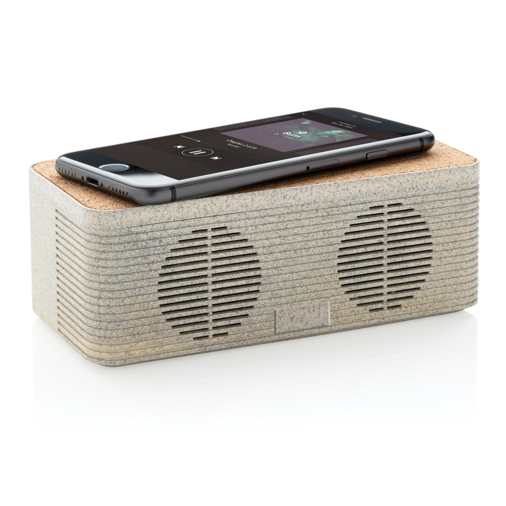 XD Collection Weizenstroh-Lautsprecher mit Qi-Wireless-Charger XD Collection Weizenstroh-Lautsprecher mit Qi-Wireless-Charger