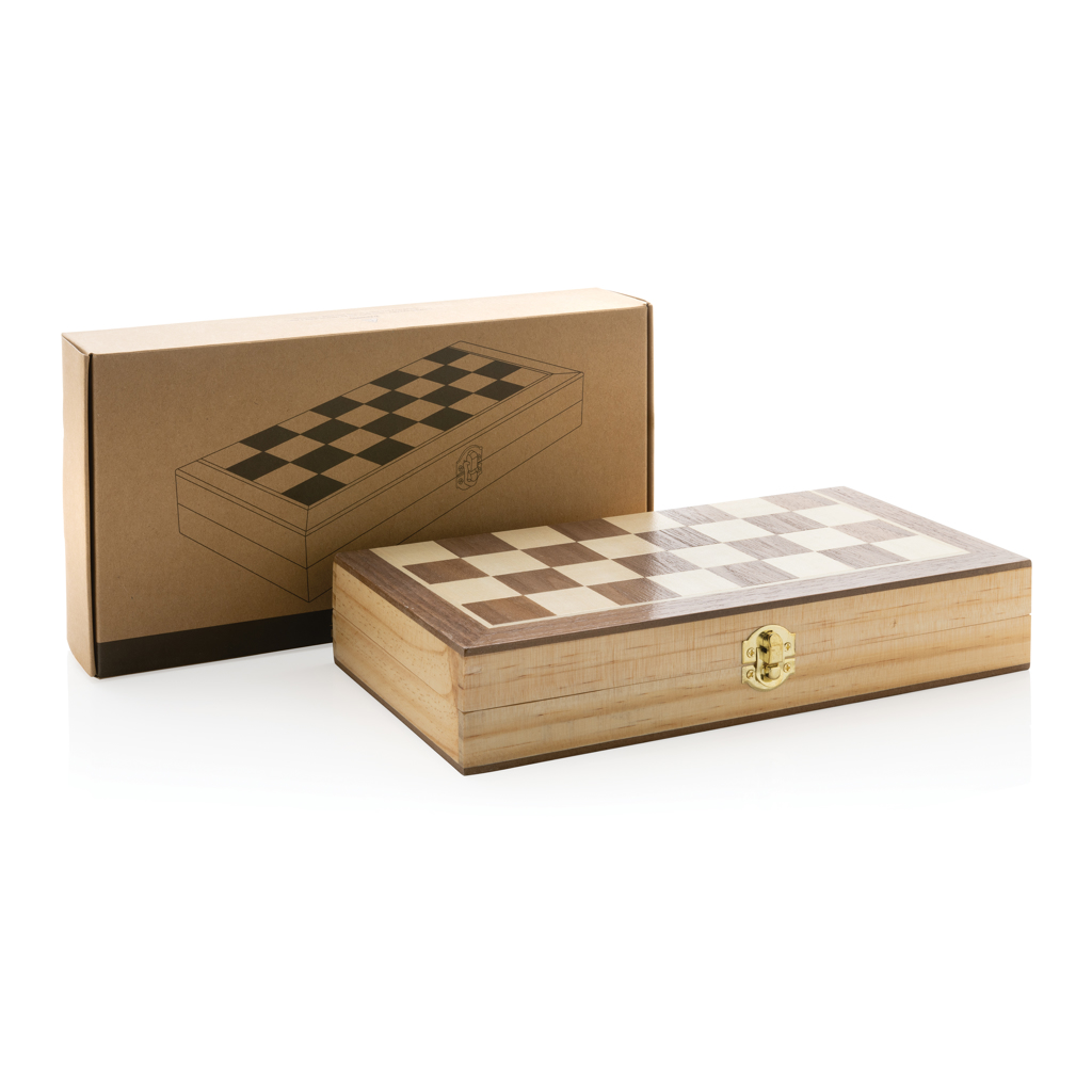 XD Collection Faltbares Schachspiel aus FSC®-Holz – mit Logo bedruckbar