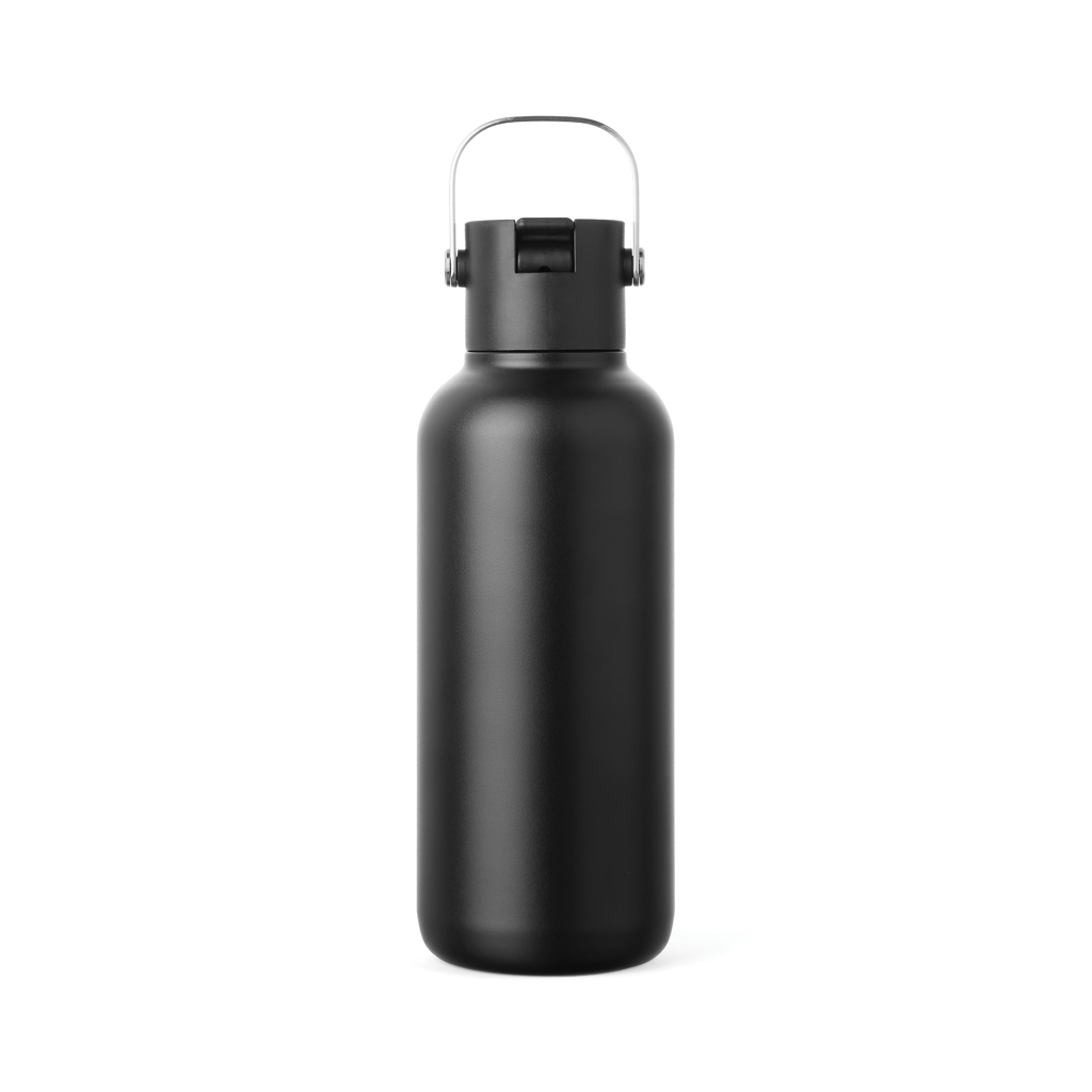 VINGA Cael Isolierflasche 600 ml mit Trinkhalm und Edelstahlgriff – mit Logo graviert oder bedruckt