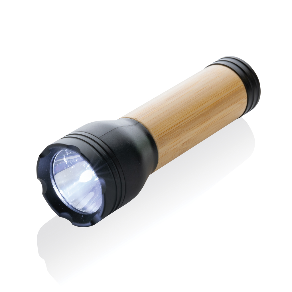 Lucid 3W USB-Taschenlampe aus FSC-Bambus und recyceltem ABS – mit Logo bedruckbar