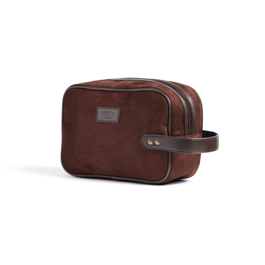VINGA Hunton Kosmetiktasche aus Wildlederimitat mit Logodruck