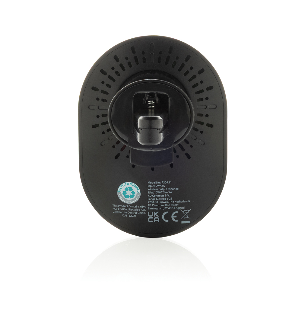 PowerCruze magnetischer 15W Wireless-Autohalter aus recyceltem ABS PowerCruze magnetischer 15W Wireless-Autohalter aus recyceltem ABS