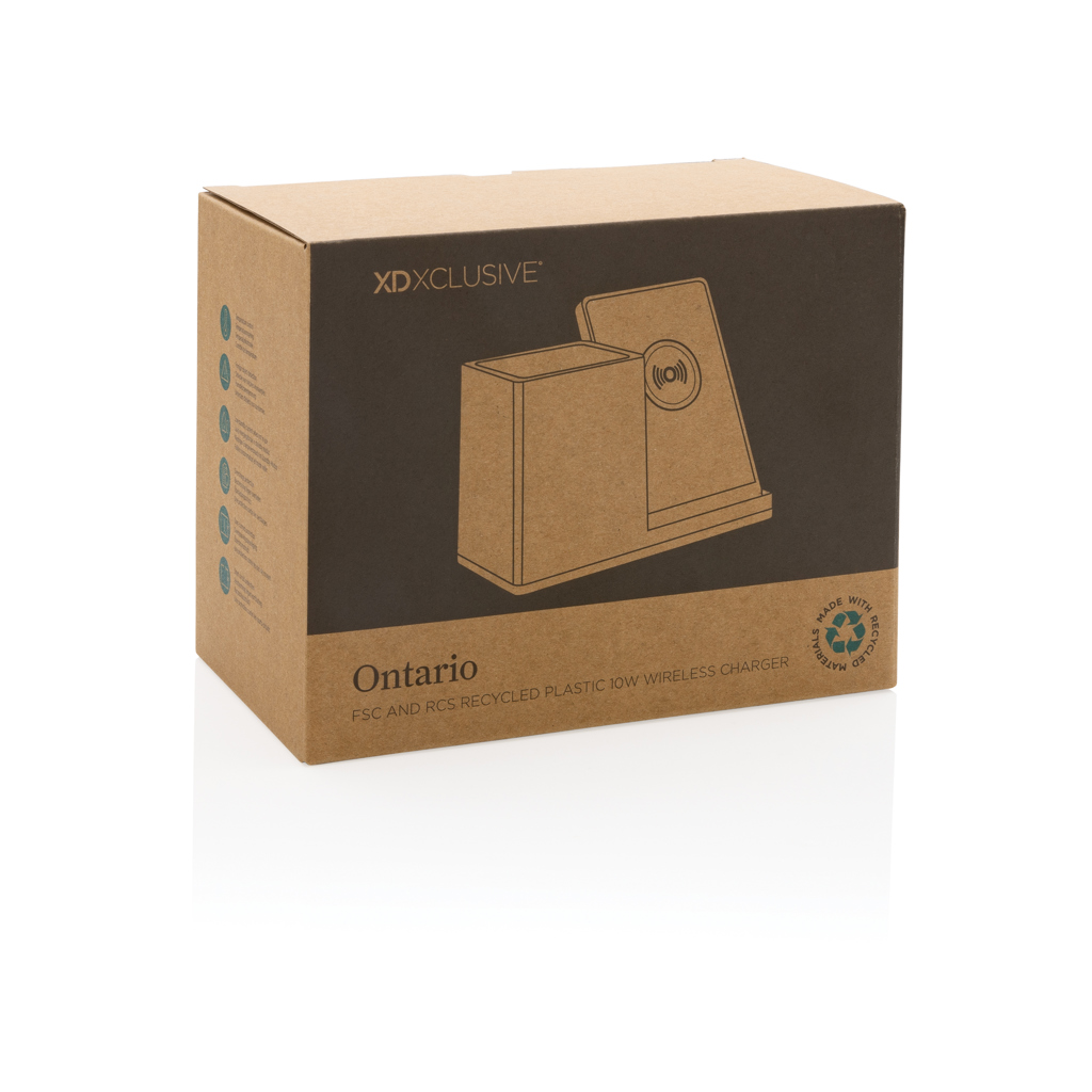 Ontario Wireless Charger 10W mit Stiftehalter aus FSC-Bambus und RCS-ABS Ontario Wireless Charger 10W mit Stiftehalter aus FSC-Bambus und RCS-ABS