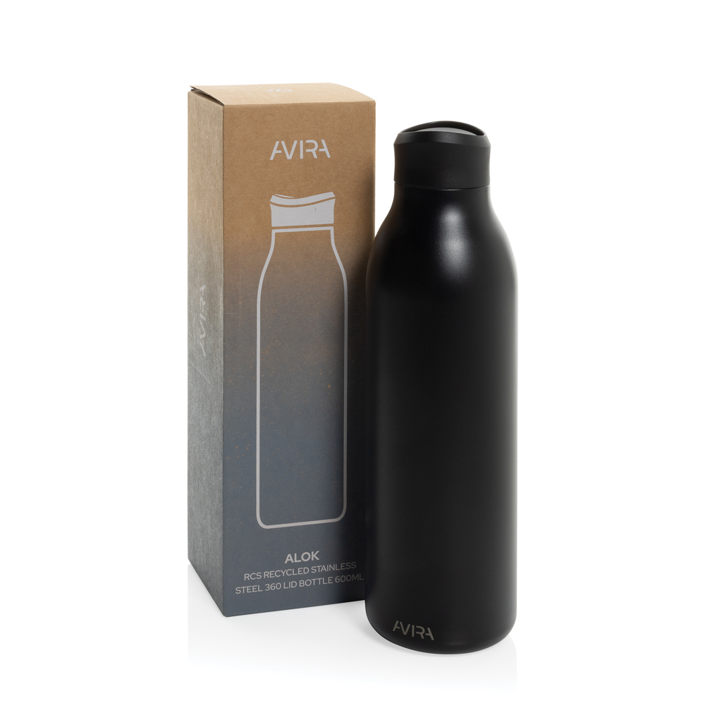 Avira Alok 360 Klick-Trinkflasche 600 ml aus RCS-zertifiziert recyceltem Edelstahl mit Logo bedruckbar