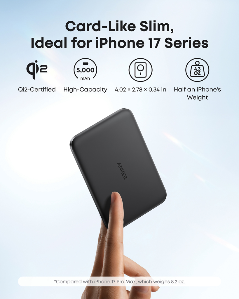 Anker Nano Wireless Powerbank 5.000 mAh, magnetisch Qi2 15 W, bedruckbar mit Logo