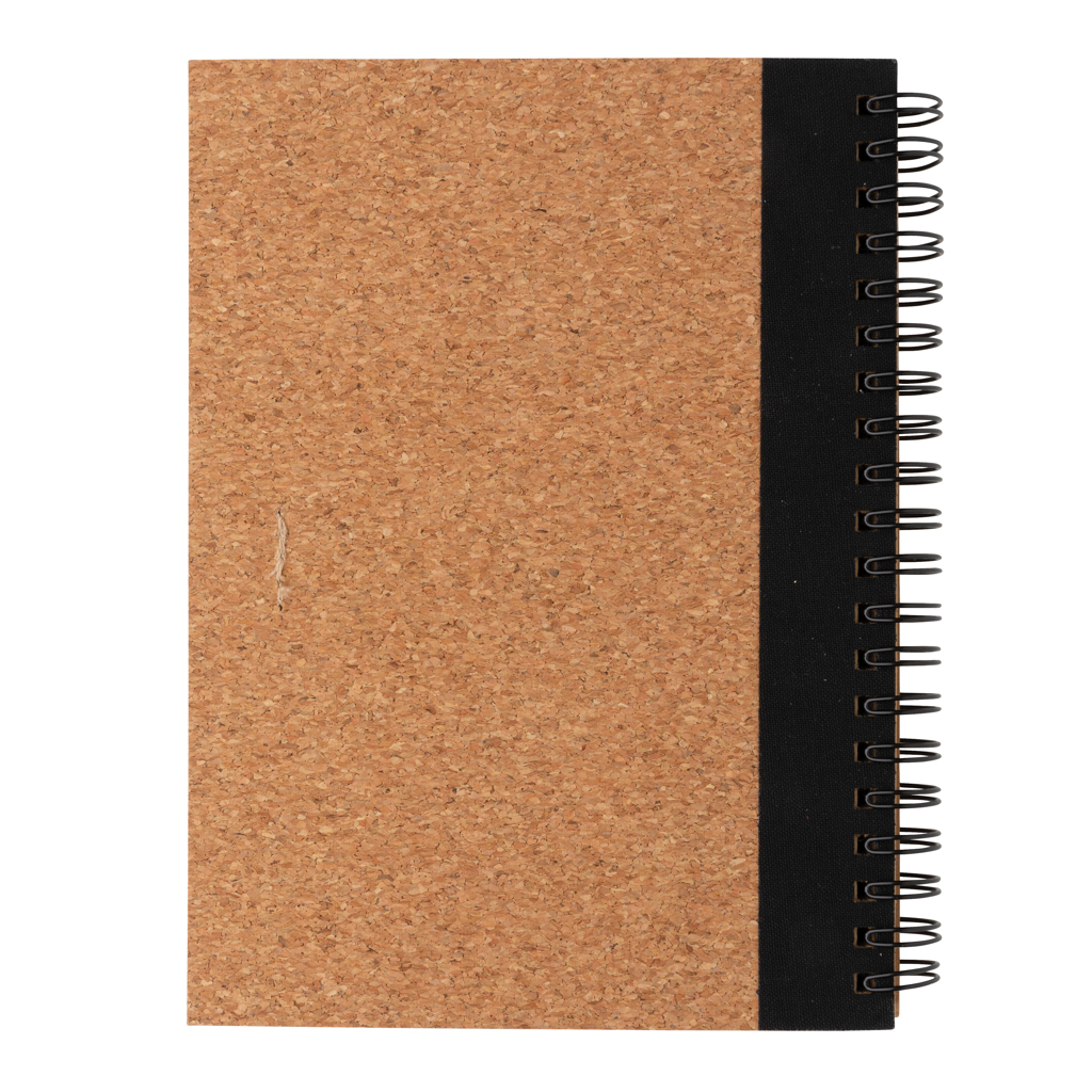 Recyclingpapier Kork-Spiral-Notizbuch mit Stift, schwarz Recyclingpapier Kork-Spiral-Notizbuch mit Stift, schwarz