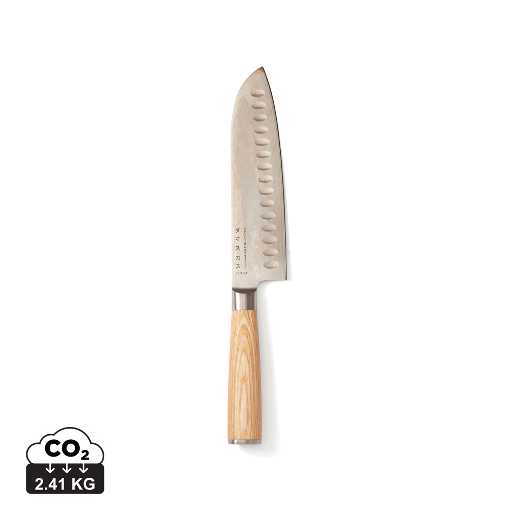 VINGA Hattasan Damascus Santoku Messer mit Logogravur