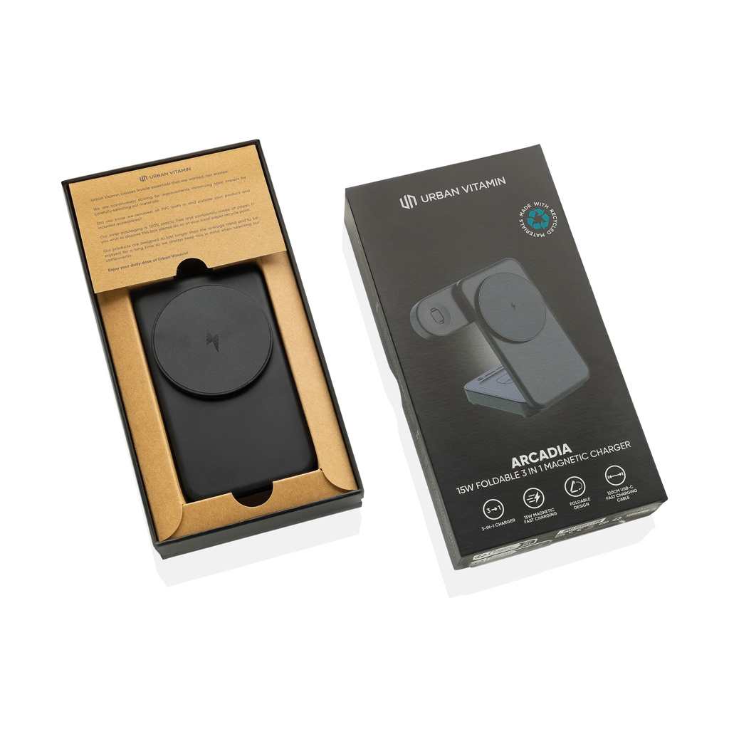 Urban Vitamin Arcadia 15W 3in1 Magnet-Charger aus RCS-rABS – bedruckbar